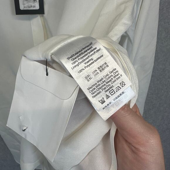 DKNY Foundation Shirt Womens Small Ivory 100% Polyester Button Down Long Sleeve - Picture 7 of 13